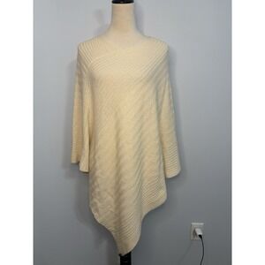 Beryll Cashmere Laurie Poncho Sweater Winter White Cream Asymmetric Ribbed OS